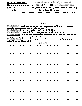 Thi kiểm tra chất lượng học kỳ II môn Sinh học 7 (năm học 2015 - 2016)
